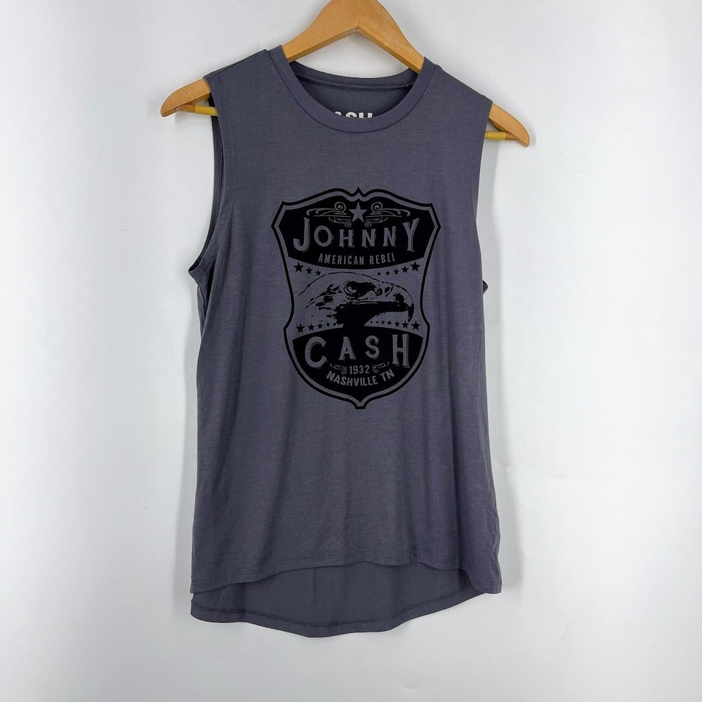 Johnny Cash American Rebel Gray Sleeveless Muscle Tank Top Women Large Nashville